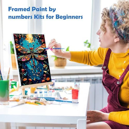 MOGTAA Paint by Numbers Kit for Adults with Frame, Dragonfly Paint by Number Canvas, Flowers Scenery Paint by Numbers with Easel, DIY Animal Oil Painting Kit for Home Wall Decor 8 x 12 Inch - Image 4