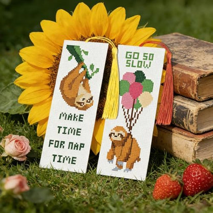 INFUNLY Sloth Words Cross Stitch Bookmark Kit 10x7.7 Funny Quote Cross Stitch Bookmark Set Nap Time Sloth Stamped Embroidery Bookmarks Kit DIY Embroidery Bookmarks for Book Lovers Craft Gift - Image 5