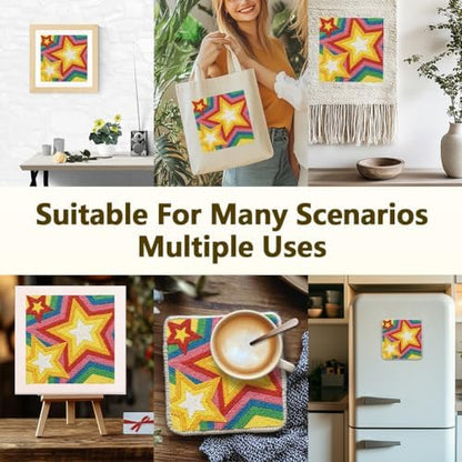 Doodlream Colorful Stars DIY Punch Needle Embroidery Kit for Adult Beginner, 9.4" Stars Punch Stitching Craft Set for Starter with Frame,Fabric Pattern,Threader, Yarn, Pinch Needle - Image 5