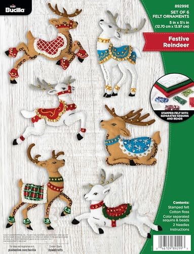 Bucilla Felt Applique 6 Piece Ornament Making Kit, Festive Reindeer, Perfect for DIY Arts and Crafts, 89299E by Bucilla