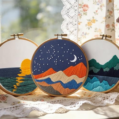 Embroidery Kits for Beginners Adults, Stamped Cross Stitch kits for Adult Beginners Embroidery Starter Kit with Pattern, 3 Embroidery Hoop and Fabric, Needles Threads (Attached Teaching Video QR Code) - Image 5