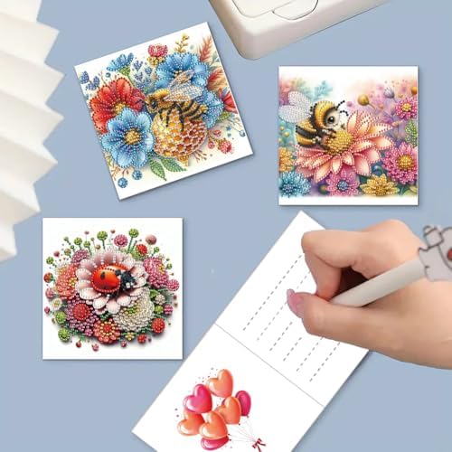6 Pcs 5D DIY Diamond Painting Greeting Card Kit Ladybug Bee, Diamond Art Christmas Birthday Holiday Greeting Card, Art Crafts Kit Creative with Envelope - Image 2