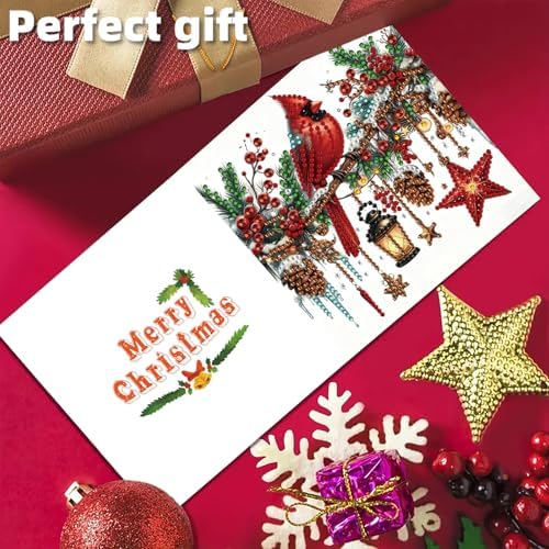 Diamond Art Christmas Cards Kit, 6PCS DIY Diamond Painting Christmas Cards with Envelopes, 5D Diamond Dot Greeting Cards for Adults, Xmas Card for Holiday Crafting Gifts (Christmas Cardinal) - Image 6