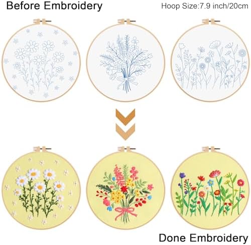 Louise Maelys 3 Set Floral Embroidery Kit, Botanical DIY Craft Collection - Image 3