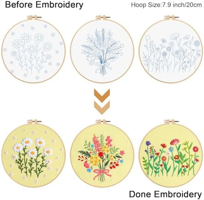 Louise Maelys 3 Set Floral Embroidery Kit, Botanical DIY Craft Collection - Image 3