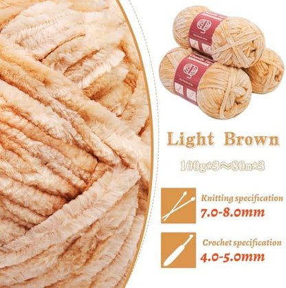LUNARM Chenille Yarn 3 Pack 3.5oz Chunky Blanket Velvet Yarn 263 Yard - Image 3