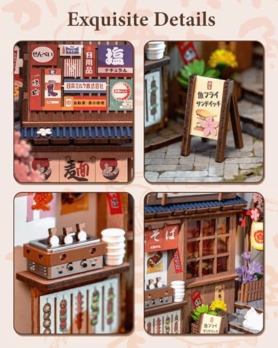 Rolife Book Nook Kit Sakura Wine Alley, 3D Wooden Puzzle Booknook for Bookshelf Decor, Japanese-Inspired Sakura Theme Creative DIY Miniature Dollhouse Kit, Crafts Gifts for Adults, Teens & Book Lovers - Image 6