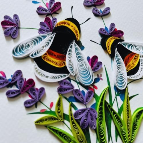 Quilling Cards, handmade card, quilled cards with Dedicated Paper, quilling birthday cards for women or all occasions: Mother's day, Father's day, Birthday... daisy bouquet (Lavender and bees) - Image 2