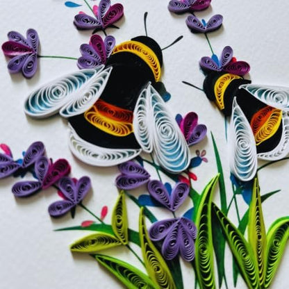 Quilling Cards, handmade card, quilled cards with Dedicated Paper, quilling birthday cards for women or all occasions: Mother's day, Father's day, Birthday... daisy bouquet (Lavender and bees) - Image 2