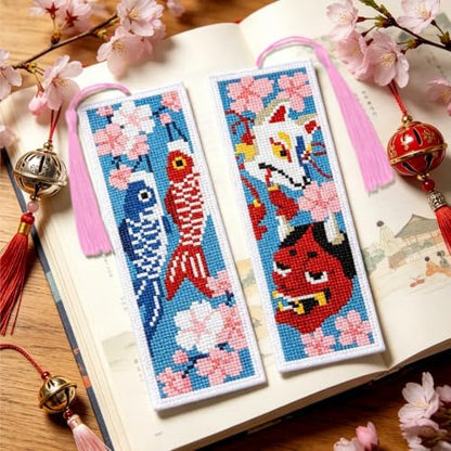 ACRNIGHEET 6PCS Cross Stitch Bookmark Kit for Beginner Stamped Cross Stitch Kits for Adults Japanese DIY Tassel Embroidery Bookmark Kits Needlepoint Kit with Instructions Craft Gift 8.5''x3'' 11CT - Image 6
