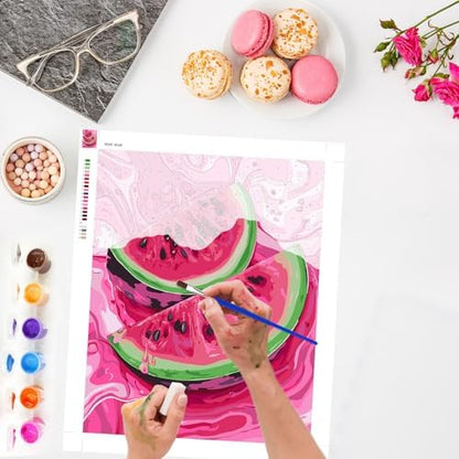 Lxmsja Watermelon Paint by Numbers Kit for Adults, Fresh Color Acrylic Paint by Numbers for Adults Beginner, DIY Craft Supplies Oil Painting Kits for Home Wall Decor 16x20 inch (No Frame) - Image 2
