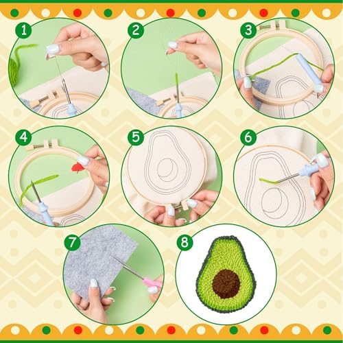 WATINC Christmas Punch Needle Coaster Kits - 23Pcs Easy Art Work Decor Craft Supply for Beginners, DIY Set of 6 Pattern Tufted Pads with Adhesive Felt Yarns Tools Coaster Holder Instruction (Green) - Image 3