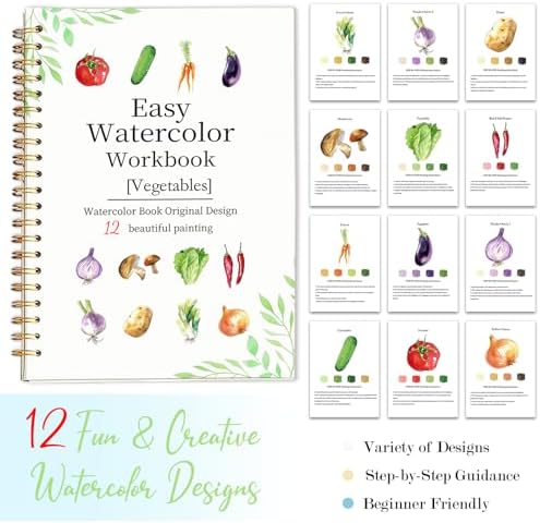 Easy Watercolor Workbook for Beginners - 12 Beautiful Step-by-Step Paintings Water Coloring Book, Includes 18 Colors Paints, Relaxing Art Projects and Creative Gift for Adults & Teen (Vegetables) - Image 7