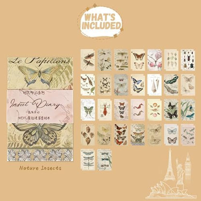 60 Sheets Junk Journal Ephemera Kit, 30 Unique Vintage Scrapbook Paper Patterns for Bullet Journal, Planner Supplies, 3x2 inch (80x50mm) Collage Material (Nature Insects) - Image 2