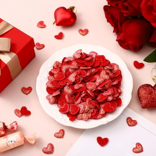 Tatuo 300 Pcs Valentine's Day Felt Hearts Decoration Glitter Felt Hearts Confetti Mini Heart Shapes Decorative Confetti for DIY Crafts Valentines Wedding Party Decor(Red) - Image 5