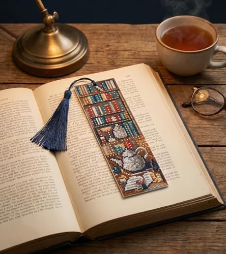 14CT Blue Bookshelf Counted Cross Stitch Bookmark Kit for Adults Beginners - Image 4