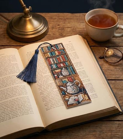 14CT Blue Bookshelf Counted Cross Stitch Bookmark Kit for Adults Beginners - Image 4