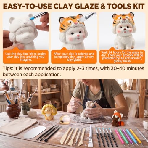 3.4FL OZ Air Dry Clay Glaze and 25pcs Clay Tools Kit, High Gloss Sealant - Image 2