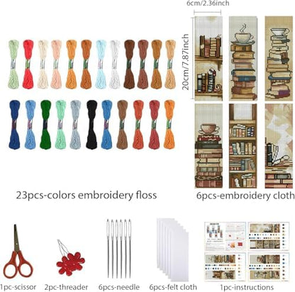 KYOQFVN 6 Pcs Book Cross Stitch Bookmark - 14CT Bookmark Cross Stitch Kit with Instructions, Needlepoint Bookmark Kit for Adult Beginners 6×20cm - Image 2