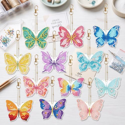 LAKEQUILL Rainbow Butterfly 12 Pcs 5D Diamond Painting Keychain Kit - Image 7