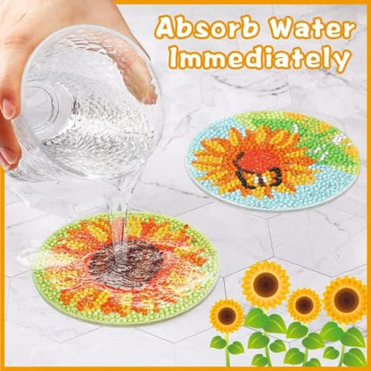 UPINS 8Pcs Sunflower Diamond Art Painting Coasters for Drinks - Image 4