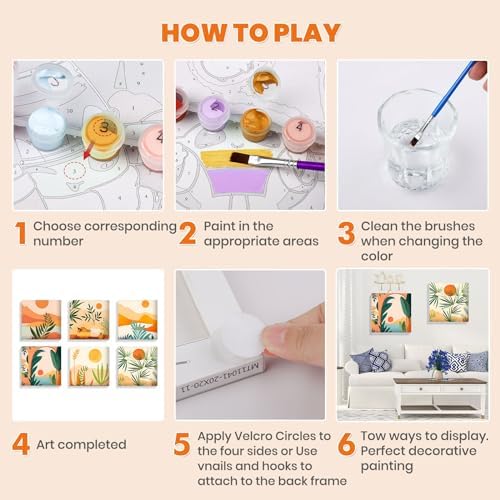 Bowetile 6 Pack Framed Paint by Numbers Kit for Adults Beginner, Landscape Adults' Paint-by-Number Kits on Canvas, Easy Acrylic Number Painting Kits for Adults Home Decor Gifts, 8x8in - Image 7