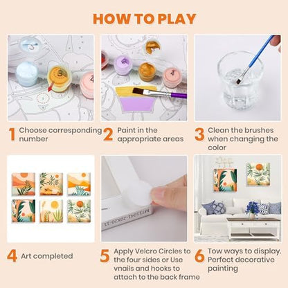 Bowetile 6 Pack Framed Paint by Numbers Kit for Adults Beginner, Landscape Adults' Paint-by-Number Kits on Canvas, Easy Acrylic Number Painting Kits for Adults Home Decor Gifts, 8x8in - Image 7