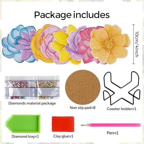 DOTZSO Diamond Art Coaster Kit 8Pcs Flower Diamond Painting Coaster 4×4in - Image 2