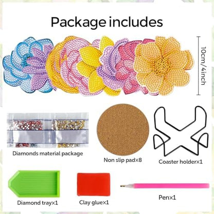 DOTZSO Diamond Art Coaster Kit 8Pcs Flower Diamond Painting Coaster 4×4in - Image 2
