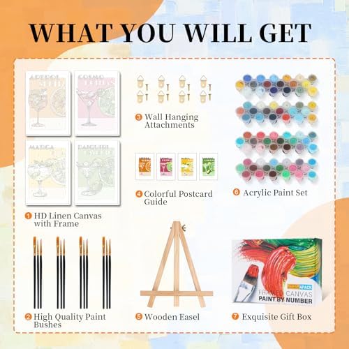 Okarina 4 Pack Paint by Numbers Kit for Adults with Frame, Retro Cocktail - Image 6