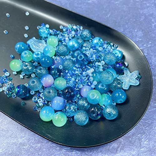 Assorted Glass Resin Beads Multi Size Colors Smooth Cracked Gravel Millet Spacer Beads for Bracelets Necklace Earring DIY Jewelry Making Craft(Starry Sky Blue Series) - Image 4
