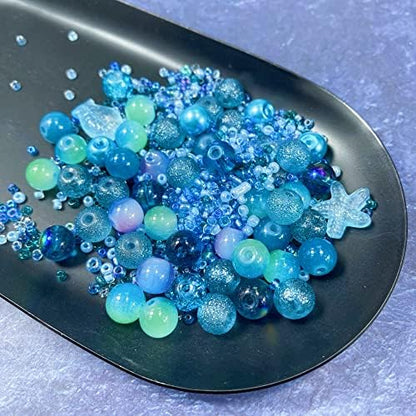 Assorted Glass Resin Beads Multi Size Colors Smooth Cracked Gravel Millet Spacer Beads for Bracelets Necklace Earring DIY Jewelry Making Craft(Starry Sky Blue Series) - Image 4