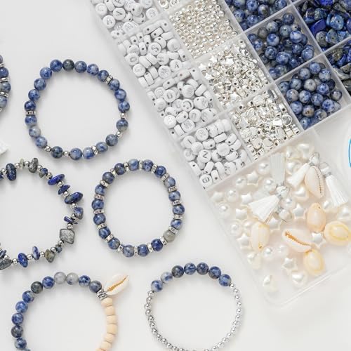 Xyliise Bracelet Making Kit Natürliche Perlen Set for Adults Beads for Bracelets Silver Jewelry Making Supplies DIY Jewelry Necklace Earrings (CZ006-Click The Blue) - Image 4