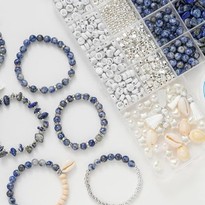 Xyliise Bracelet Making Kit Natürliche Perlen Set for Adults Beads for Bracelets Silver Jewelry Making Supplies DIY Jewelry Necklace Earrings (CZ006-Click The Blue) - Image 4
