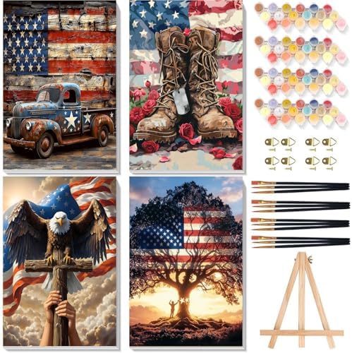4 Pack Independence Day Paint by Numbers for Adults with Framed 8x12 inch by Arttoplus