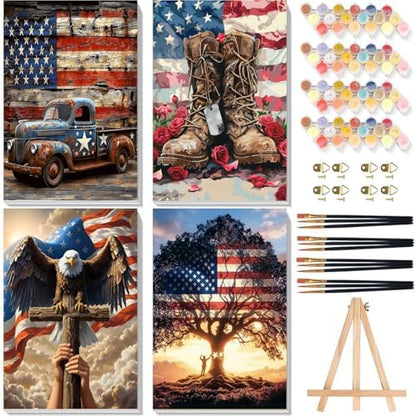4 Pack Independence Day Paint by Numbers for Adults with Framed 8x12 inch by Arttoplus