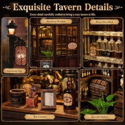 Corner Tavern Book Nook Kit for Adults, DIY 3D Wooden Puzzle with LED Light - Image 3