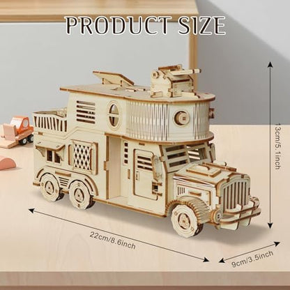 3D Wooden Puzzle for Adults, DIY Battle Vehicle Model Building Kit - Image 2