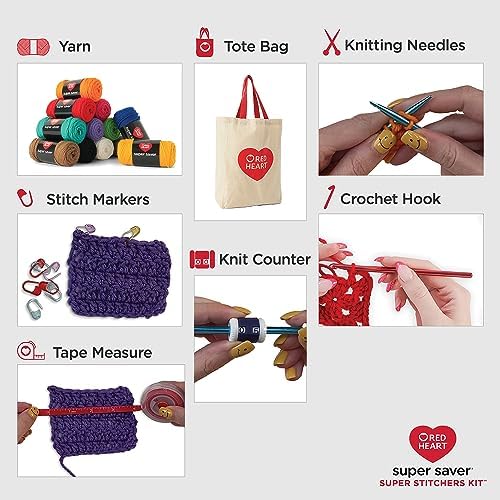 Red Heart Stitchers Kit with Bag and Accessories, Yarn for Crocheting - Image 3