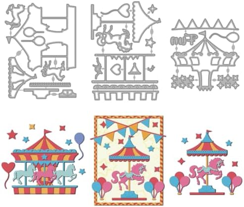MAYJOYDIY Carousel Metal Cutting Dies Carnival Balloon Flags Die Cut Stencils Horse Stars Carbon Steel Die Cutting for Scrapbooking Party Photo Album DIY Paper Crafts by MAYJOYDIY