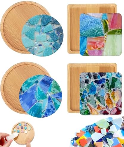Mosaic Kits for Adults, 4‑Pack Wooden Coasters DIY Craft Set by AHZier