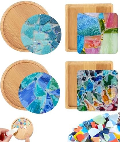 Mosaic Kits for Adults, 4‑Pack Wooden Coasters DIY Craft Set by AHZier