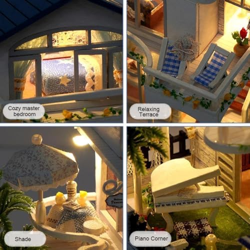 DIY Miniature House Kit with LED Light, Mini Villa House Kit,Doll House Kits for Adults to Building,Wooden Dolls House Kits to Build for Adults Birthday Gift - Image 4