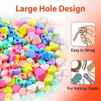 Large Hole Beads Carabiner Bag Charm Beads 200pcs Heart Jumbo Hair Bead Acrylic Big Hole 5mm Macrame Chunky Bead with Large Holes for Keychain Bag Charm - Image 2