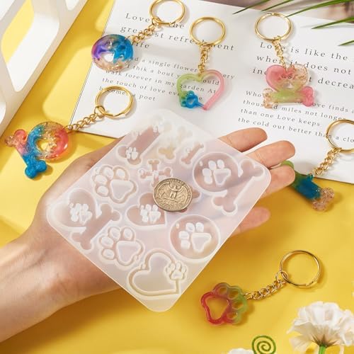 Resin Keychain Mold Epoxy Resin Molds for Keychain Making 1Pc Bone Dog Paw Heart Silicone Pendant Mold for Jewelry Making with 10Pcs Key Rings, 30Pcs Jump Rings - Image 6