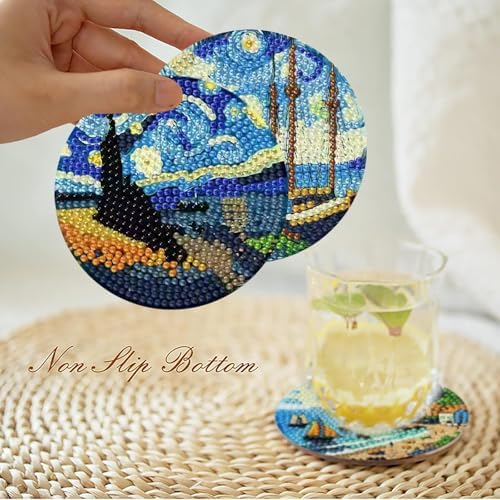 8 PCS Starry Sky Diamond Art Coasters Kit for Adults, DIY 5D Diamond Painting Coasters with Holder, Drink Gem Art Dots Painting Coaster with Cork Pads - Crafts Supplies for Home Decor - Image 2