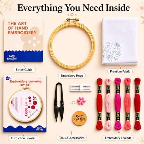 KNOT YOUR TYPE Beginner's Friendly Embroidery Learning DIY Kit - Love| Beginner Friendly Kits with All Stitching Materials | Hand Embroidery Kit for Adults | Perfect for Gifting DIY Kit - Image 4