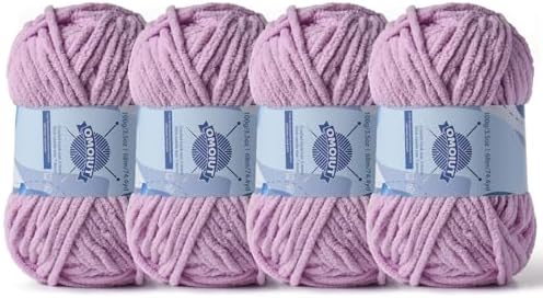 4 Pack Chunky Chenille Yarn for Crocheting, Baby Yarn for Crocheting Soft Blankets, Bulky Yarns for Crochet Amigurumi, 400g (297yds) Fluffy Velvet Yarns for Hand Knitting (4 Light Purple) by OMoiut