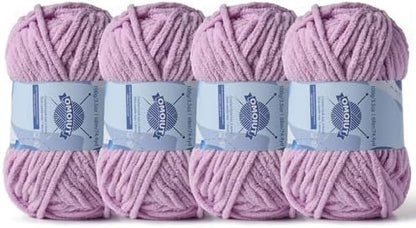 4 Pack Chunky Chenille Yarn for Crocheting, Baby Yarn for Crocheting Soft Blankets, Bulky Yarns for Crochet Amigurumi, 400g (297yds) Fluffy Velvet Yarns for Hand Knitting (4 Light Purple) by OMoiut