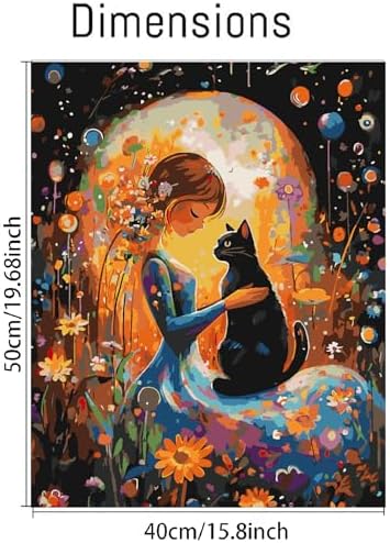 Clendo DIY Paint by Numbers Kit for Adults Beginners, Cat and Moon Adult Paint by Numbers on Canvas, Acrylic Painting Crafts for Home Decor (16x20inch) - Image 2